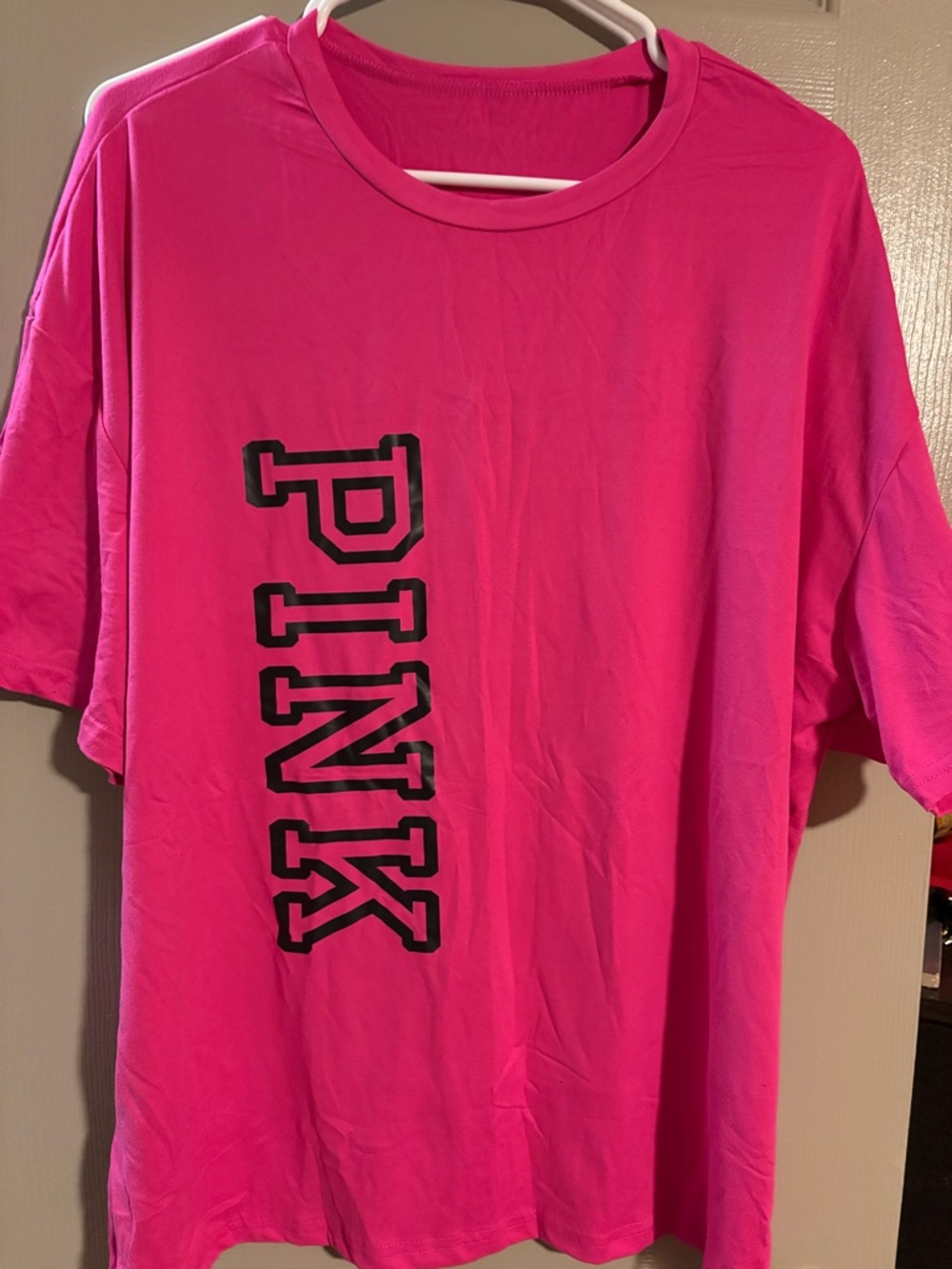 PINK Victoria's Secret Hot Pink Short Sleeve Tee with Vertical Logo